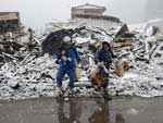 Nevou na cidade de Kamaishi, na provncia de Iwate, dia 16 de maro