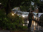 Chuva causa engarrafamento na Rua Max Hering e galhos de rvores quebrados pelo vento