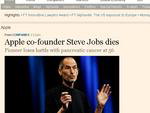No Financial Times, do Reino Unido: &quot;Cofundador da Apple Steve Jobs morre&quot;