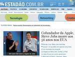 No Estado de So Paulo: &quot;Cofundador da Apple, Steve Jobs morre aos 56 anos nos EUA&quot;
