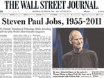 Na verso impressa do americano The Wall Street Journal: &quot;Steven Paul Jobs, 1955-2011&quot;