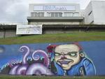 Grafiteiros comeam a pintar o muro do Jornal de Santa Catarina em comemorao aos 45 anos do Santa.