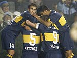 Jogadores do Boca Juniors comemoram a vaga na final da Libertadores 2007. O adversrio na final ser o Grmio