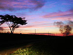 Queimada de cana no entardecer, em Ja, SP