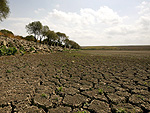 A terra seca e rachada do fundo do lado Buyukcekmece, prximo a Estambul, na Turquia,  reflexo do calor e falta de chuvas