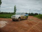 A caminhonete do Rally da Safra sofreu com as estradas de terra