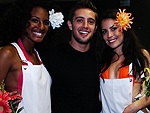 Jssica dos Santos, Garota Gacha 2008 (ao centro), Jennifer Crrea, 2 lugar (esquerda), Tamine Buchabqui, 3 lugar (direita) com o ator Rafael Cardoso