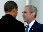 George Bush cumprimentou Barack Obama em frente  Casa Branca